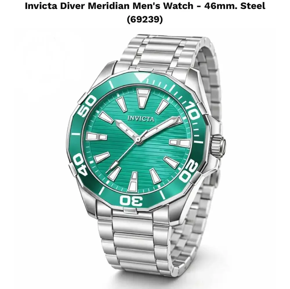 Invicta Pro Diver Meridian Watch with Teal Dial and Stainless Steel Band